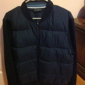 Ted Baker Men's Quilted with Knit Sleeves Navy Bomber Jacket - Extra Large (EU5)